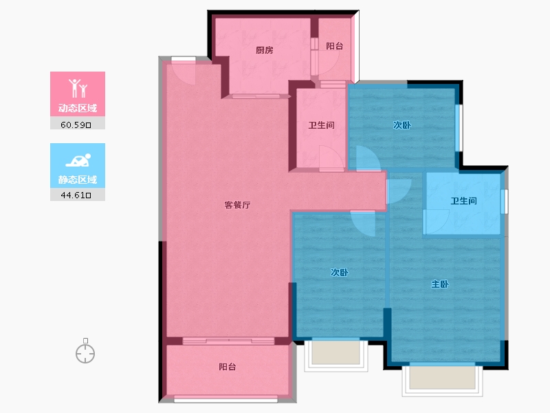 湖南省-长沙市-长沙恒大文化旅游城48栋1单元03户型126m²-95.02-户型库-动静分区