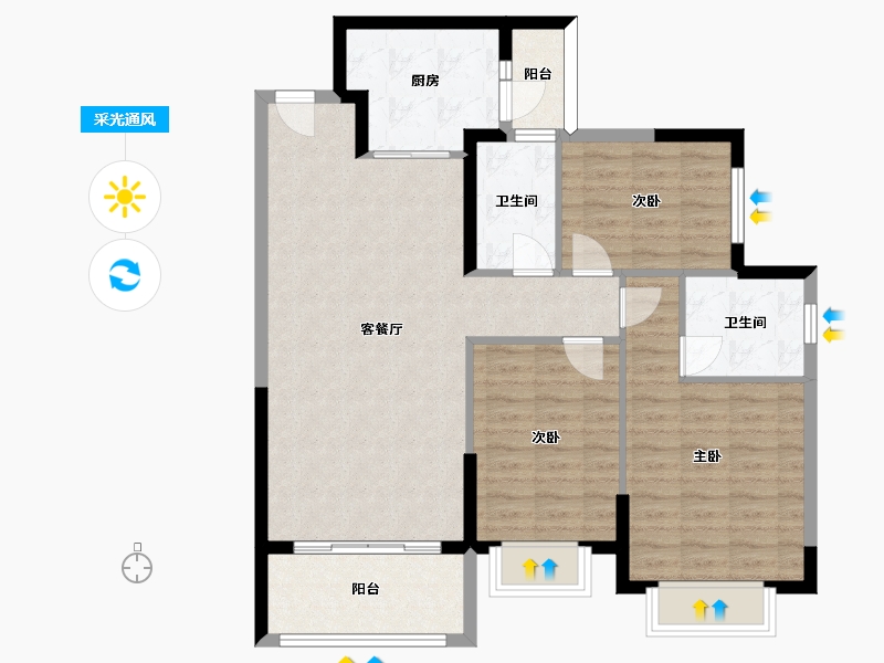 湖南省-长沙市-长沙恒大文化旅游城48栋1单元03户型126m²-95.02-户型库-采光通风