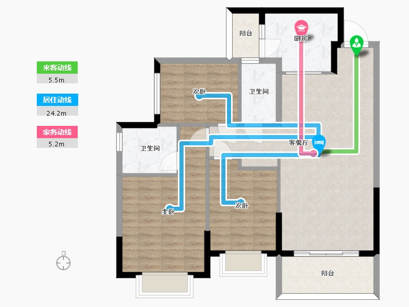 湖南省-长沙市-长沙恒大文化旅游城48栋1单元02户型126m²-94.59-户型库-动静线