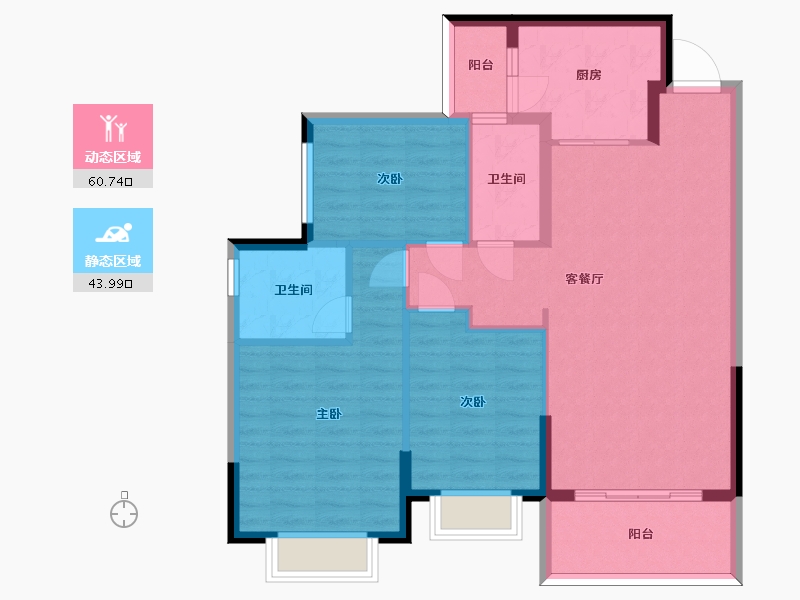 湖南省-长沙市-长沙恒大文化旅游城48栋1单元02户型126m²-94.59-户型库-动静分区