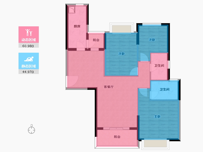 湖南省-长沙市-长沙恒大文化旅游城21栋126㎡户型-94.74-户型库-动静分区