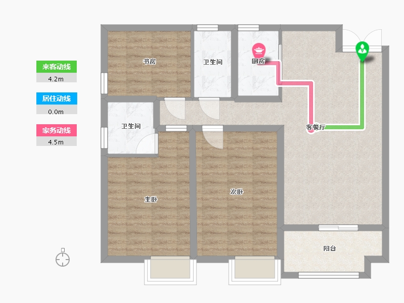 湖南省-长沙市-金恒银杉里2号楼B1户型121m²-84.19-户型库-动静线