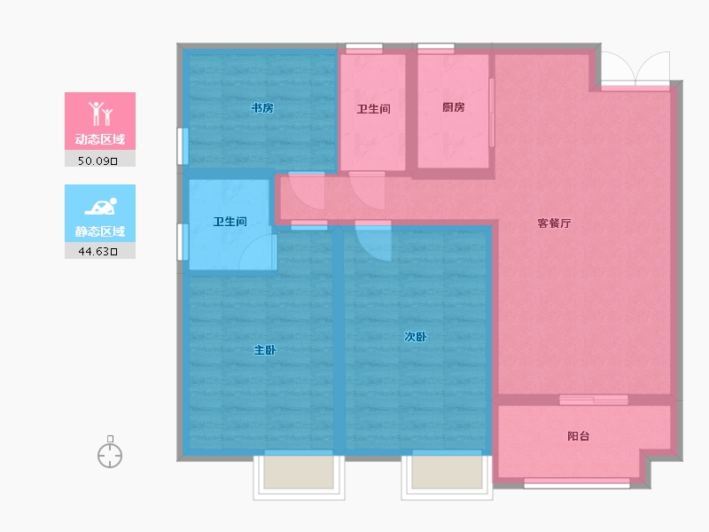 湖南省-长沙市-金恒银杉里2号楼B1户型121m²-84.19-户型库-动静分区