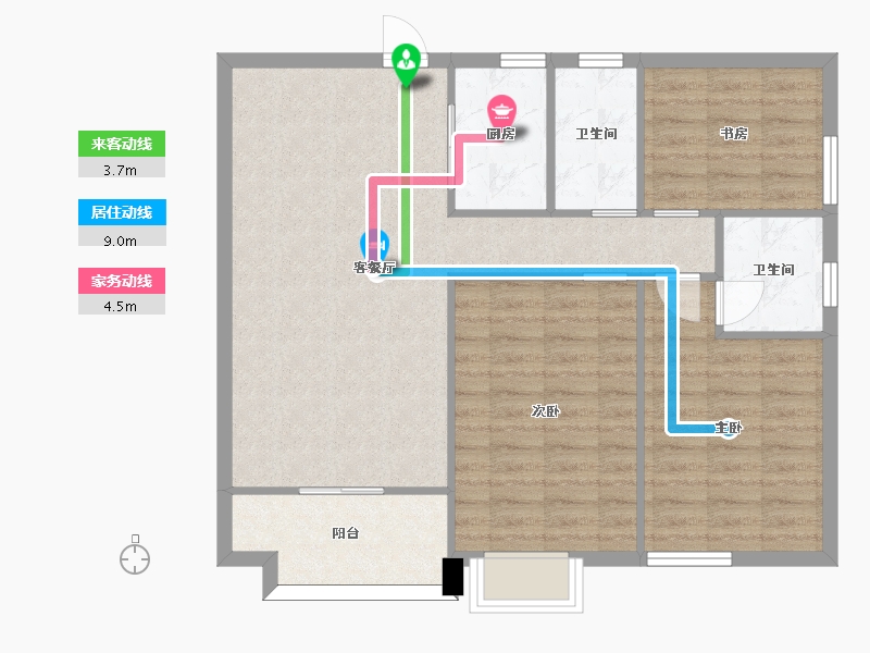 湖南省-长沙市-金恒银杉里2号楼B2户型123m²-87.88-户型库-动静线