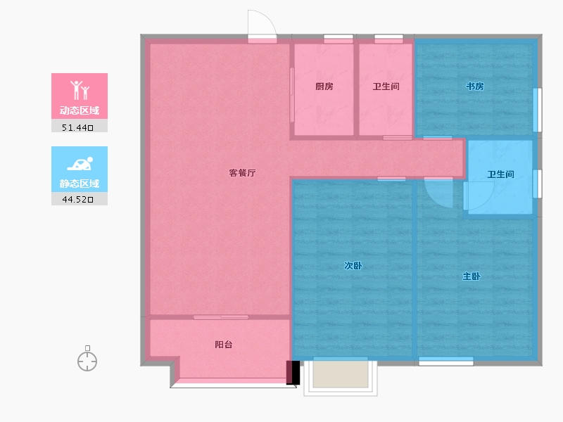 湖南省-长沙市-金恒银杉里2号楼B2户型123m²-87.88-户型库-动静分区