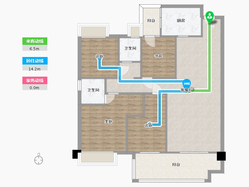 湖南省-长沙市-金侨风华府A户型137m²-108.64-户型库-动静线