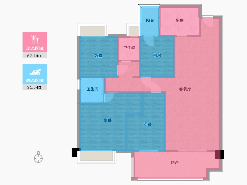 湖南省-长沙市-金侨风华府A户型137m²-108.64-户型库-动静分区