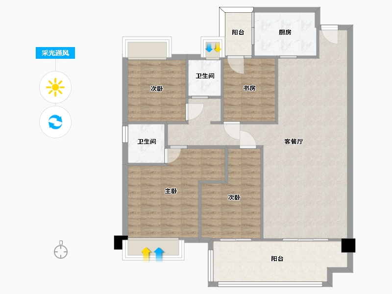 湖南省-长沙市-金侨风华府A户型137m²-108.64-户型库-采光通风