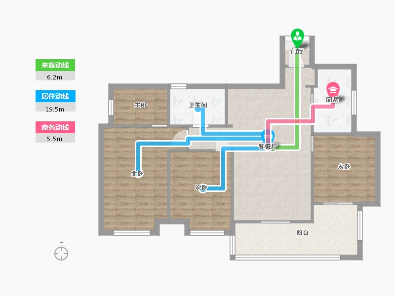 湖南省-长沙市-蓝光雍锦半岛C2户型126m²-100.61-户型库-动静线