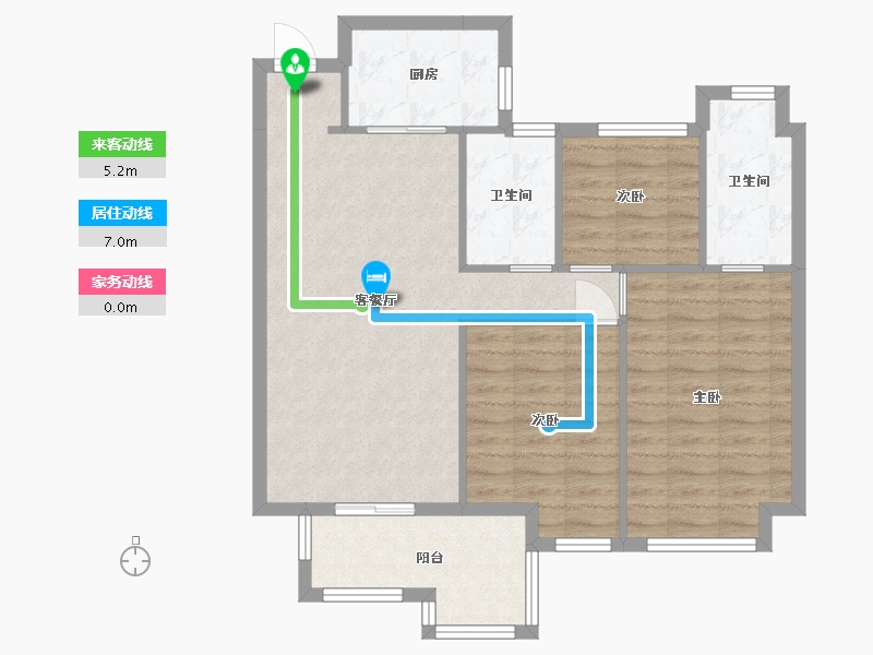 湖南省-长沙市-蓝光雍锦半岛A2户型108m²-83.08-户型库-动静线