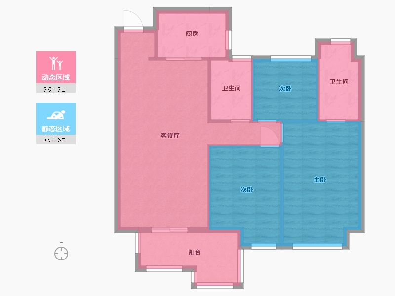 湖南省-长沙市-蓝光雍锦半岛A2户型108m²-83.08-户型库-动静分区