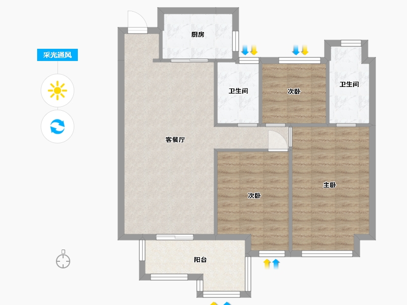 湖南省-长沙市-蓝光雍锦半岛A2户型108m²-83.08-户型库-采光通风