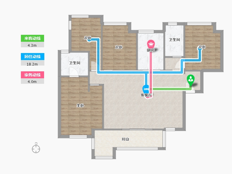 湖南省-长沙市-蓝光雍锦半岛C1户型138m²-110.46-户型库-动静线