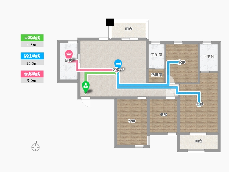 湖南省-长沙市-金恒银杉里2号楼A2户型143m²-100.76-户型库-动静线