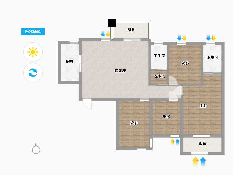 湖南省-长沙市-金恒银杉里2号楼A2户型143m²-100.76-户型库-采光通风