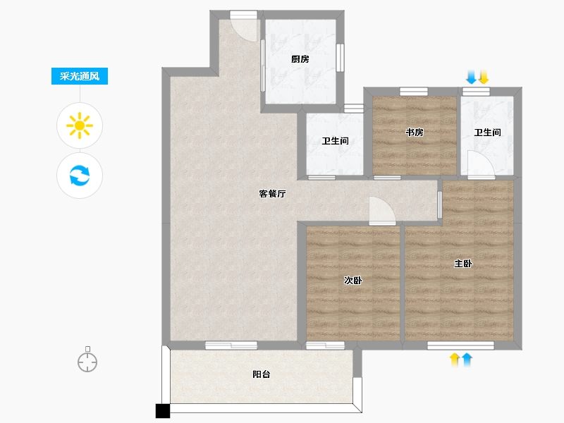 湖南省-长沙市-中国铁建京师璟台B户型115m²-82.45-户型库-采光通风