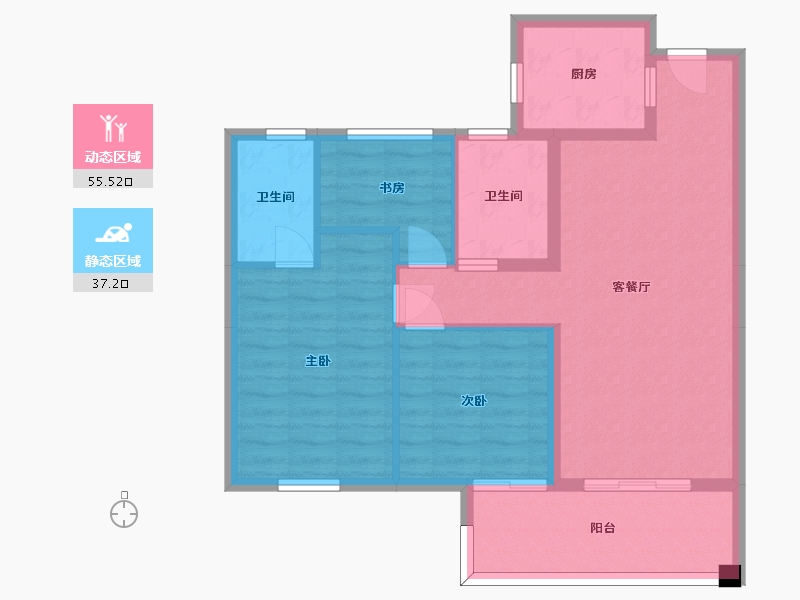 湖南省-长沙市-中国铁建京师璟台D户型116m²-83.23-户型库-动静分区