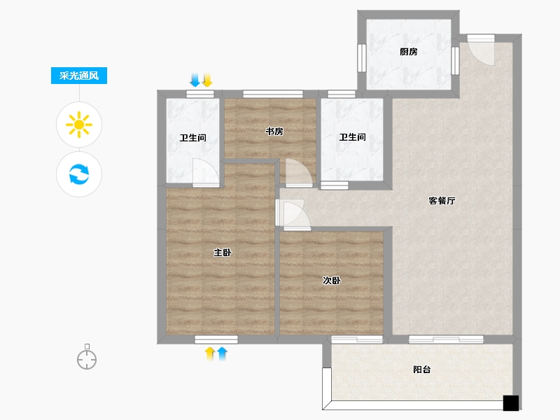 湖南省-长沙市-中国铁建京师璟台D户型116m²-83.23-户型库-采光通风