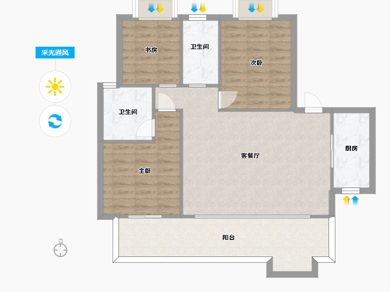 湖南省-长沙市-保利恒伟时光印象B13栋A户型115m²-90.92-户型库-采光通风