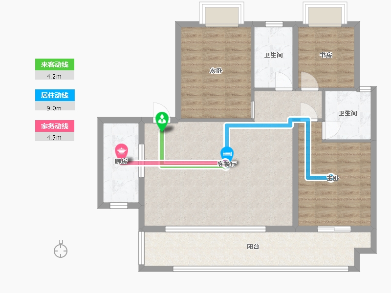 湖南省-长沙市-保利恒伟时光印象B13栋,B8栋A1户型116m²-93.00-户型库-动静线