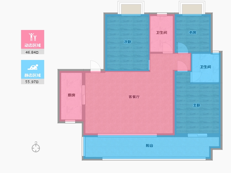 湖南省-长沙市-保利恒伟时光印象B13栋,B8栋A1户型116m²-93.00-户型库-动静分区