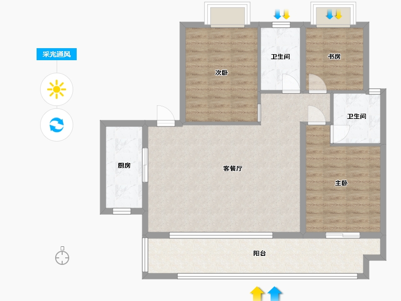 湖南省-长沙市-保利恒伟时光印象B13栋,B8栋A1户型116m²-93.00-户型库-采光通风