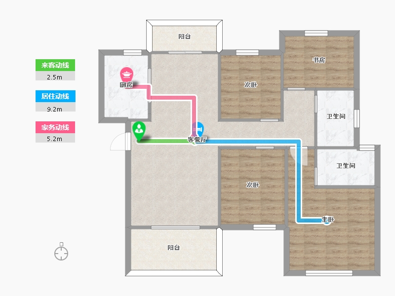 湖南省-长沙市-保利恒伟时光印象B12栋,B8栋C次户型124m²-99.00-户型库-动静线