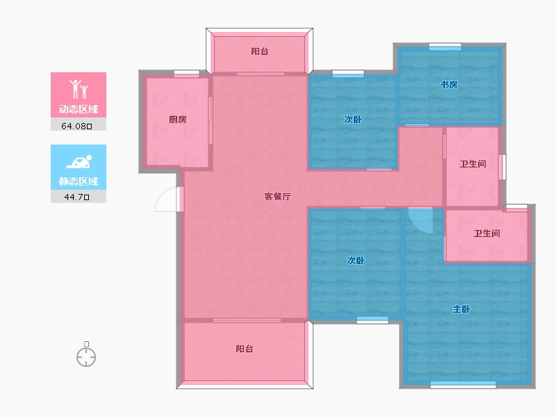 湖南省-长沙市-保利恒伟时光印象B12栋,B8栋C次户型124m²-99.00-户型库-动静分区