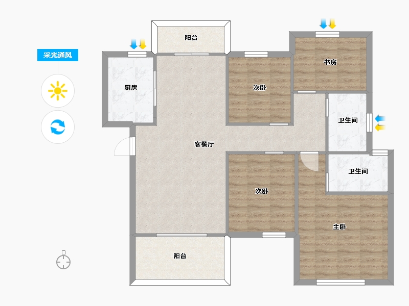 湖南省-长沙市-保利恒伟时光印象B12栋,B8栋C次户型124m²-99.00-户型库-采光通风