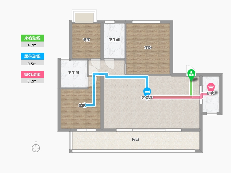 湖南省-长沙市-保利恒伟时光印象B14栋F户型123m²-98.00-户型库-动静线