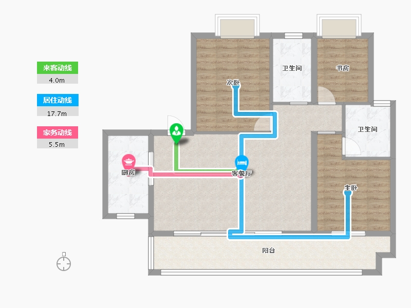 湖南省-长沙市-保利恒伟时光印象B14栋F1户型124m²-99.42-户型库-动静线