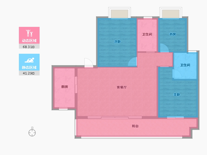 湖南省-长沙市-保利恒伟时光印象B14栋F1户型124m²-99.42-户型库-动静分区