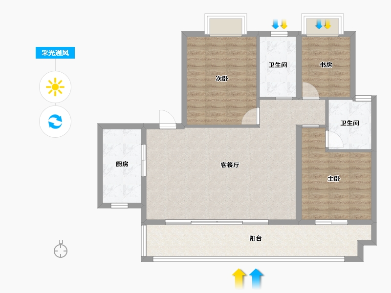 湖南省-长沙市-保利恒伟时光印象B14栋F1户型124m²-99.42-户型库-采光通风