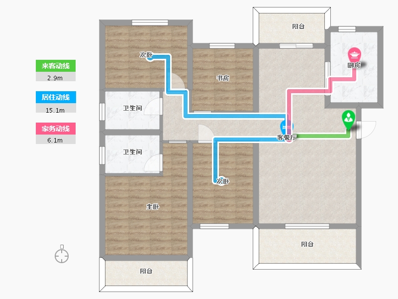 湖南省-长沙市-保利恒伟时光印象B12,B8栋E户型139m²-112.44-户型库-动静线