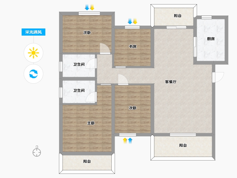 湖南省-长沙市-保利恒伟时光印象B12,B8栋E户型139m²-112.44-户型库-采光通风