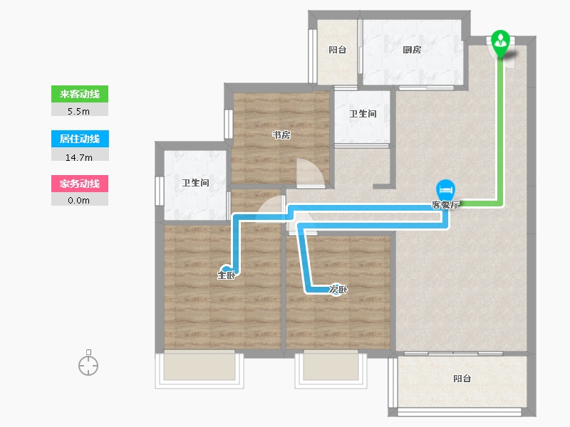 湖南省-长沙市-长房云公馆云享户型108m²-80.49-户型库-动静线