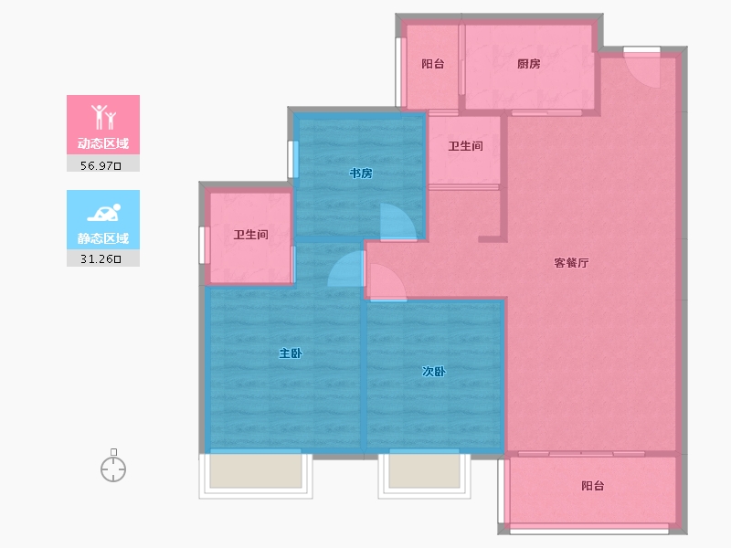 湖南省-长沙市-长房云公馆云享户型108m²-80.49-户型库-动静分区