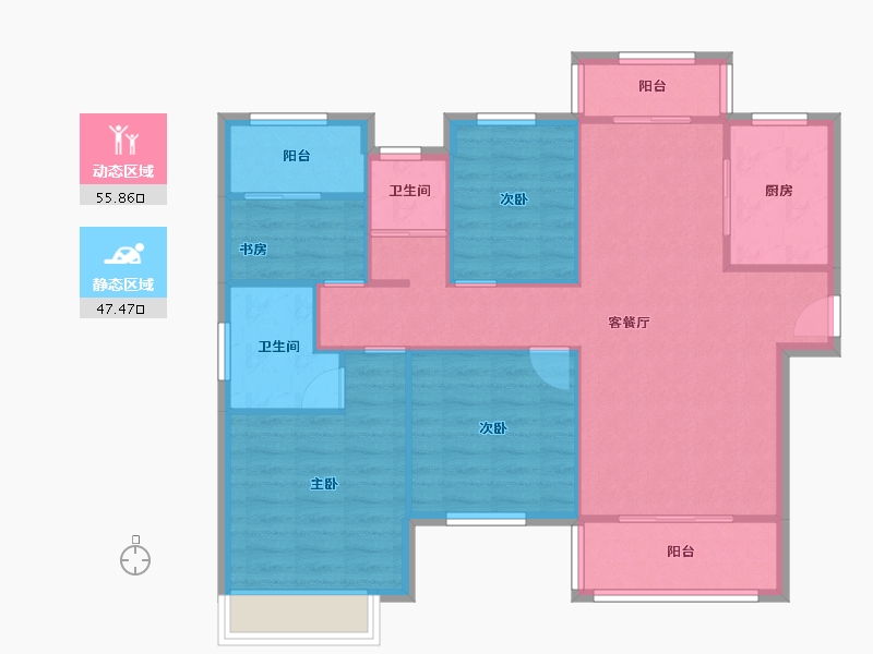 湖南省-长沙市-长房云公馆云梦户型124m²-93.78-户型库-动静分区