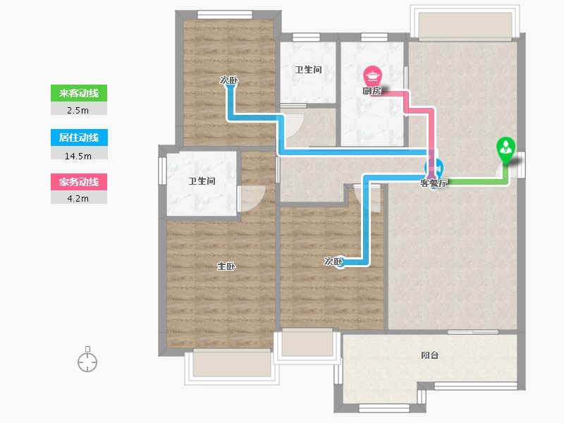 湖南省-长沙市-蓝光雍锦半岛A1户型126m²-95.73-户型库-动静线