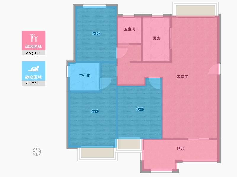 湖南省-长沙市-蓝光雍锦半岛A1户型126m²-95.73-户型库-动静分区