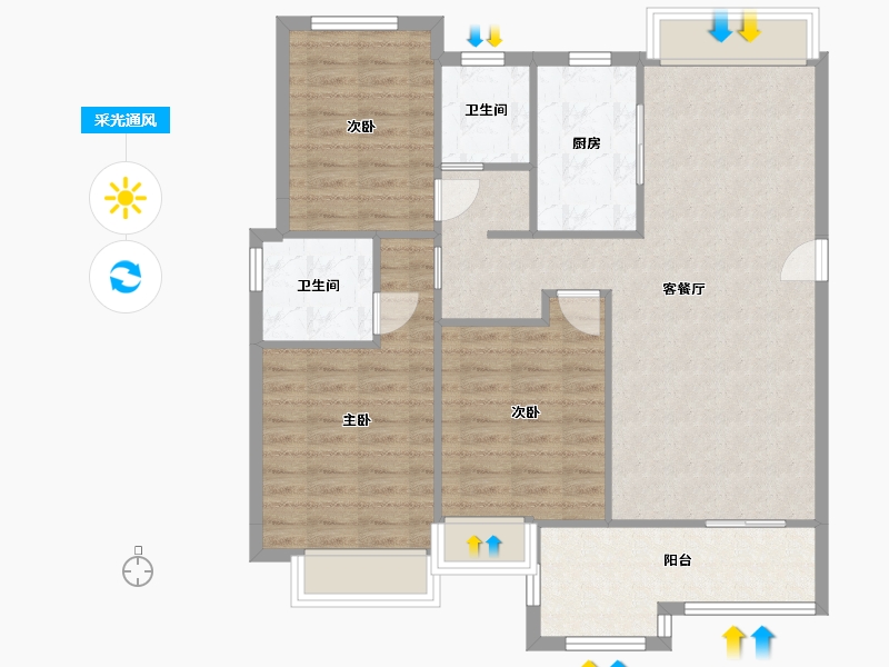 湖南省-长沙市-蓝光雍锦半岛A1户型126m²-95.73-户型库-采光通风