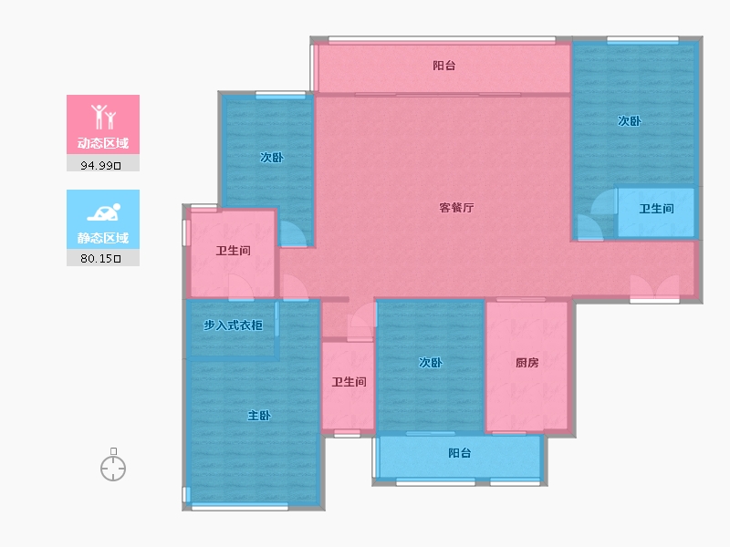 湖南省-长沙市-中海熙湾1栋2栋A户型200m²-162.23-户型库-动静分区