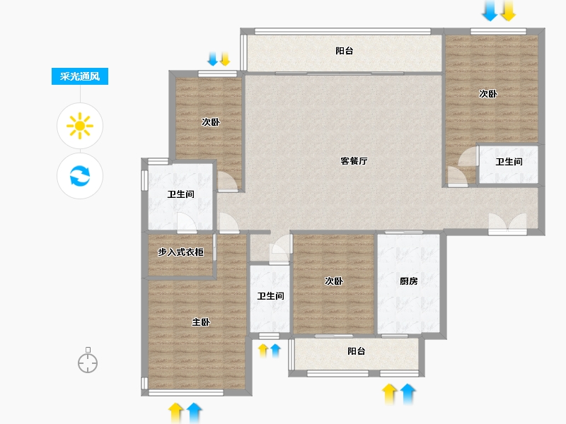 湖南省-长沙市-中海熙湾1栋2栋A户型200m²-162.23-户型库-采光通风