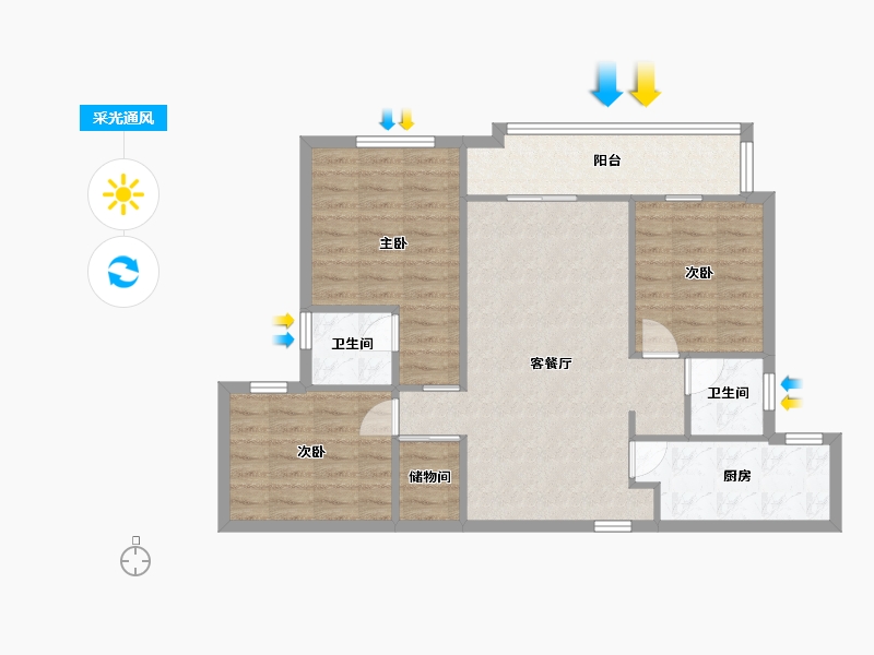 湖南省-长沙市-中海熙湾4栋B户型114m²-83.52-户型库-采光通风