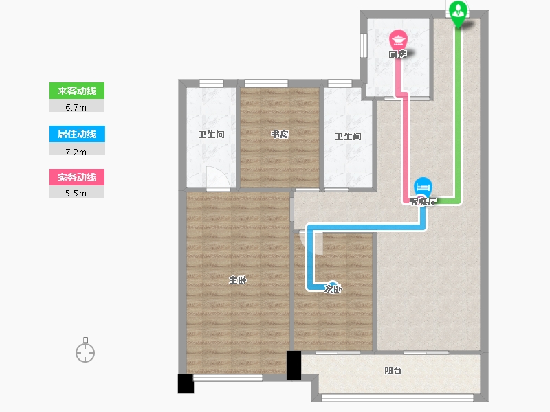 湖南省-长沙市-南山梅溪一方1栋2栋128m²-101.76-户型库-动静线