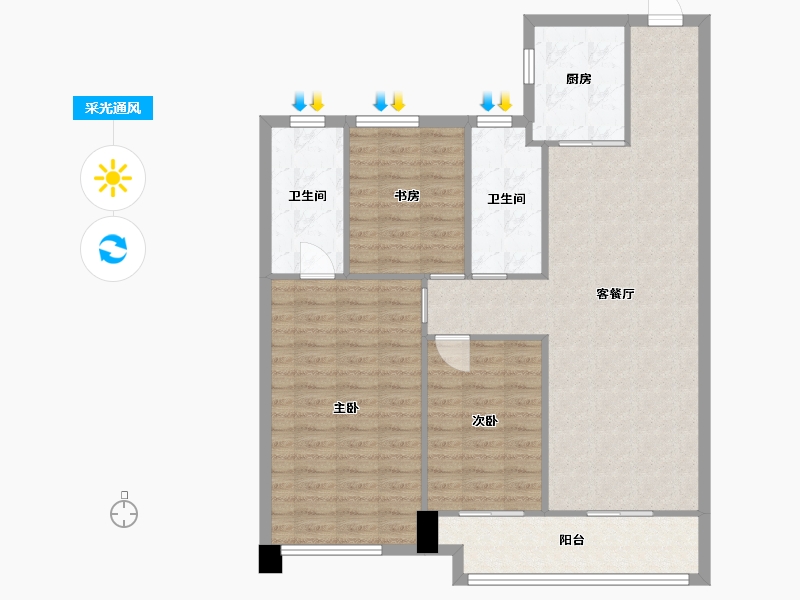 湖南省-长沙市-南山梅溪一方1栋2栋128m²-101.76-户型库-采光通风