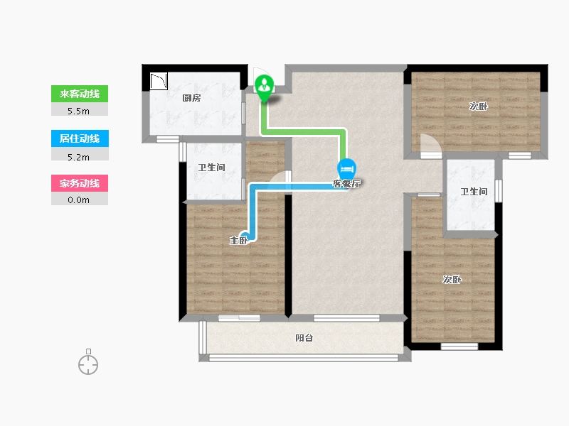 湖南省-长沙市-新城金茂梦想玺悦1号楼,5号楼B户型129m²-103.00-户型库-动静线