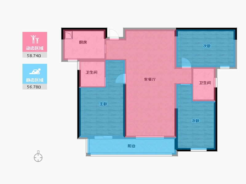 湖南省-长沙市-新城金茂梦想玺悦1号楼,5号楼B户型129m²-103.00-户型库-动静分区