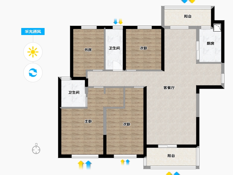 湖南省-长沙市-新城金茂梦想玺悦A2户型147m²-117.00-户型库-采光通风