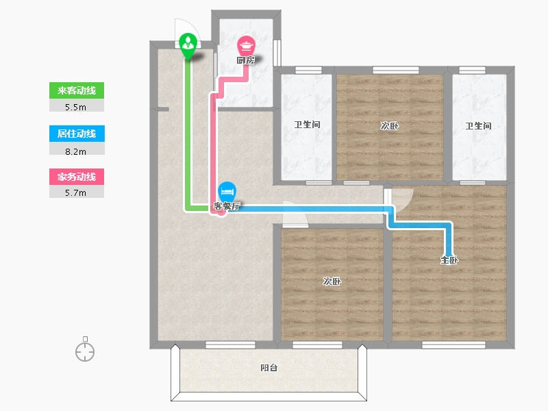 湖南省-长沙市-旭辉都会山B1户型118m²-93.99-户型库-动静线